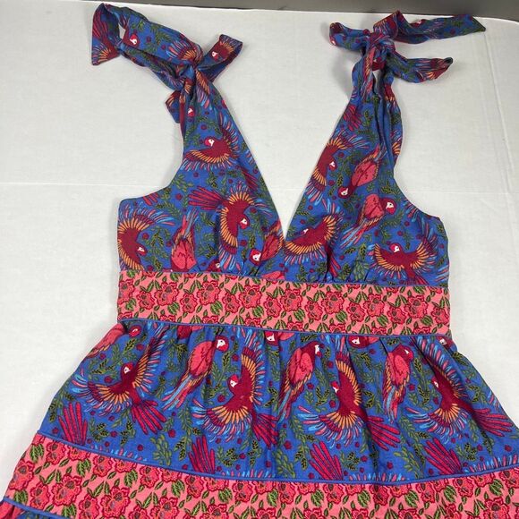 House of Harlow 1960 Midi Dress Floral Tiered V-Neck Tropical Boho Side Zip M - Picture 3 of 9